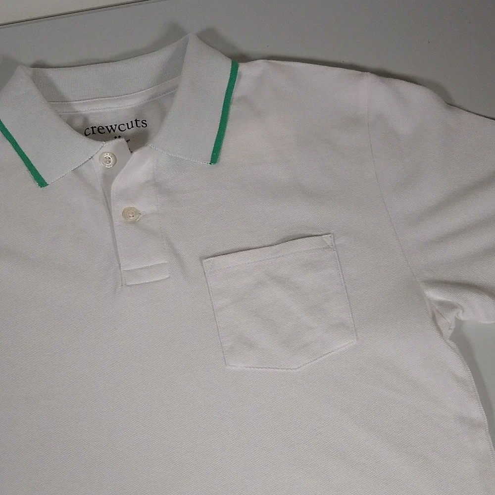 NWT‎ J. Crew Crewcuts boys white polo shirt green collar trim XL